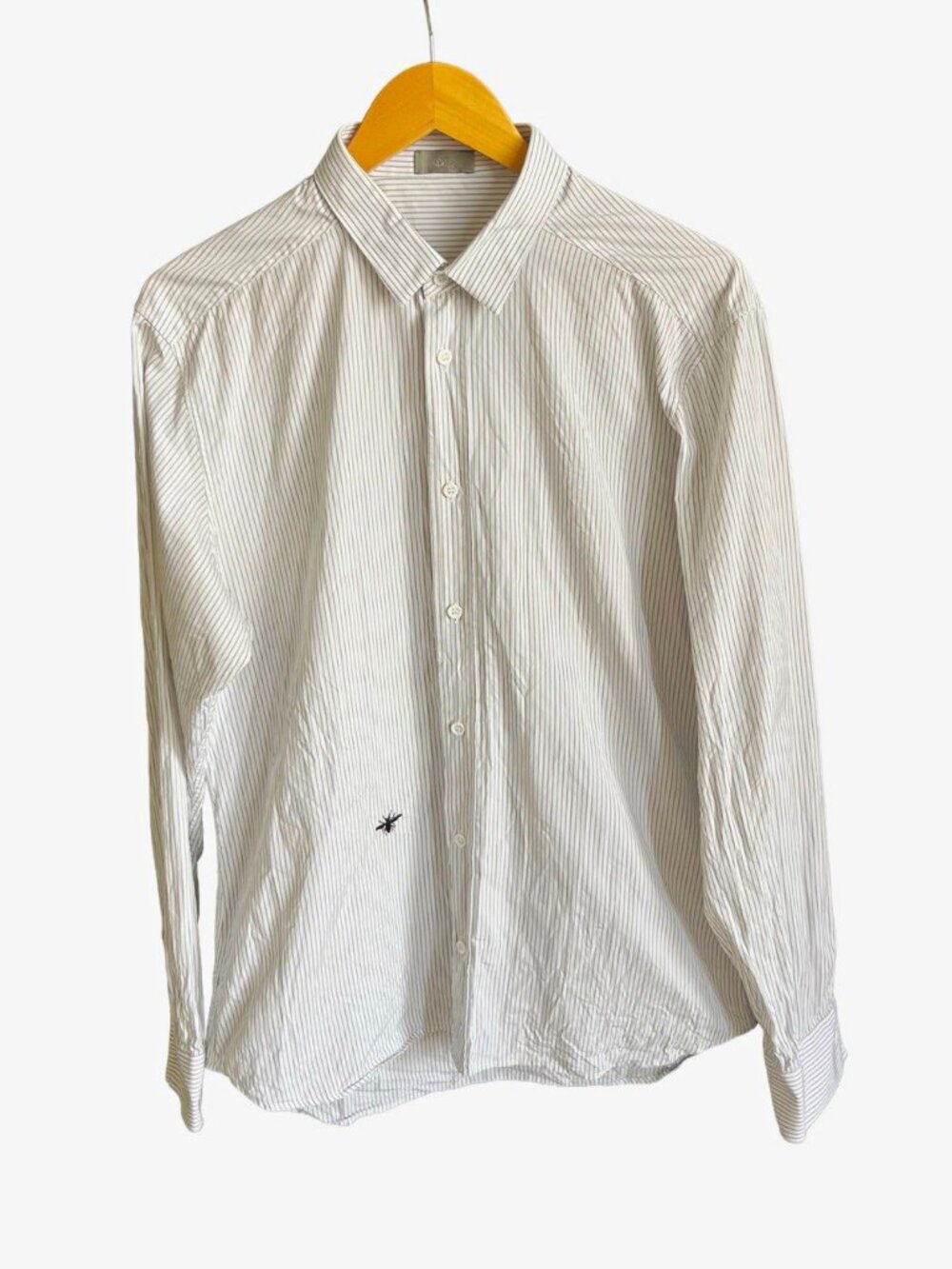Dior Homme Pinstripe Bee Embroidered Button Down Shirt